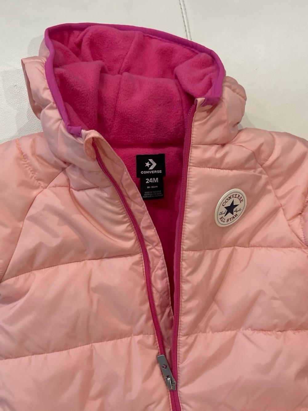 Converse Pink Two-Tone Puffer Jacket with Fuchsia Lining